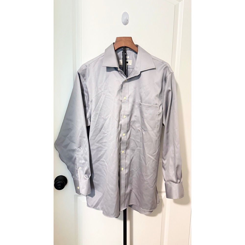 Joseph Abboud Mens Dress Shirt 16.5 32/33 Classic Fit Non-Iron Blue Herringbone